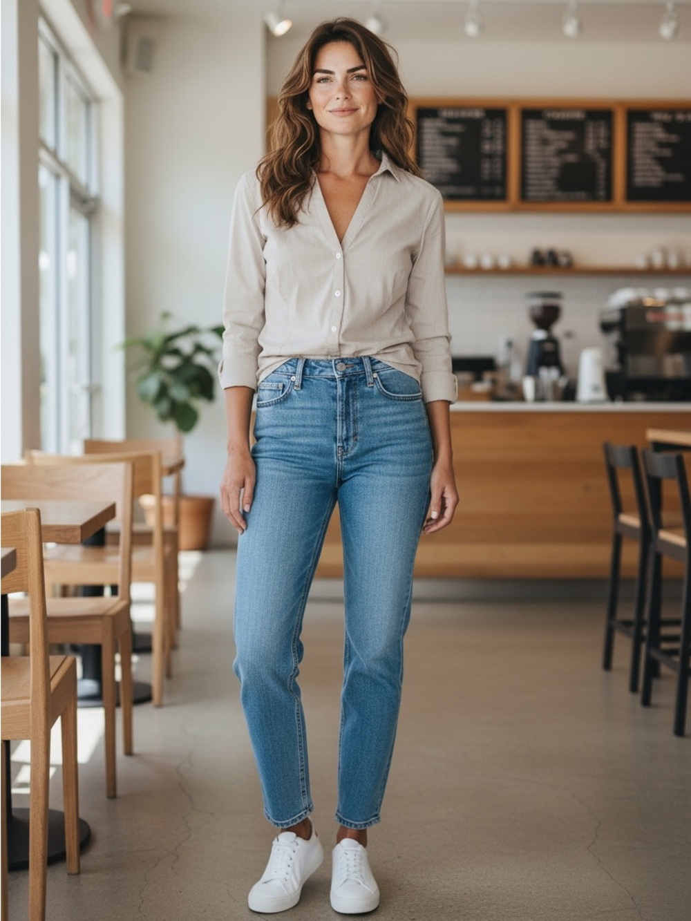 Classic Button-Down Blouse in grey-blue